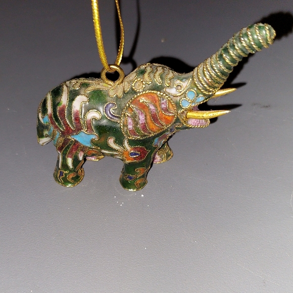 Cloisonné Enameled Lucky Elephant Figurine  Ornament 3" Trunk Up - Picture 1 of 5